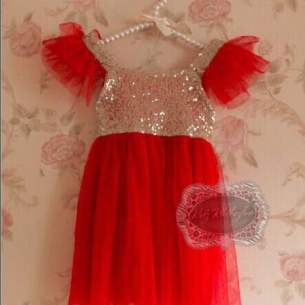 Red Tulle Sequence Top Dress Christmas Dress